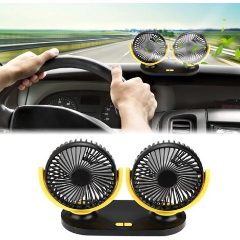 Mini ventilateur USB double tête, rotation à 360 °, 3 vitesses, ventilateur portable universel 12V/24V/USB, adapté aux voitures