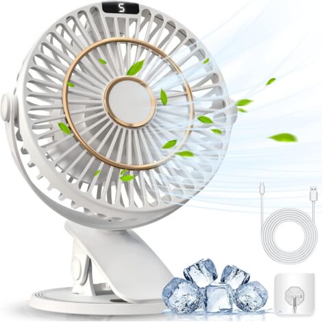 Mini-Ventilator, leise, 5 Geschwindigkeitsstufen, Clip, Tischventilator mit Akku, USB-Anschluss, 720°-Drehwinkel, geeignet für Zuhause, Büro, Outdoor und Reisen