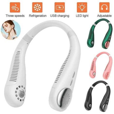 Mini ventilatore da collo Ventilatore portatile senza lama Ventilatori sospesi senza foglie ricaricabili USB Neri