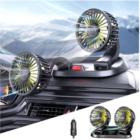 Mini Ventilatore Elettrico Auto Portatile Ruotabile 2 Teste Suv Camper Camion 12v