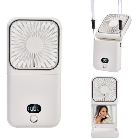 Mini ventilatore portatile 6 in 1: Power Bank, specchio per il trucco, supporto per telefono, ventilatore portatile, ventilatore personale ricaricabile tramite USB, ventilatore da scrivania, 5 velocit