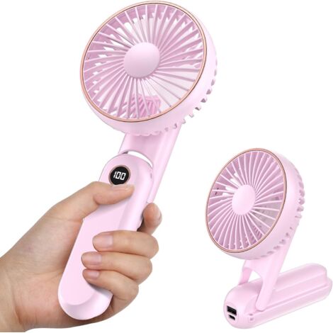 Mini ventilatore portatile ricaricabile tramite USB con base da 2500 mAh e 5 modalità (rosa)