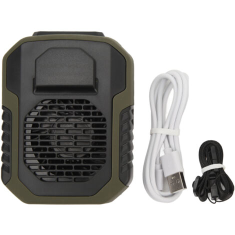 Mini ventilatore portatile sospeso, ricaricabile tramite USB, a batteria, ideale per viaggi e attività all'aperto. Cavo verde oliva.