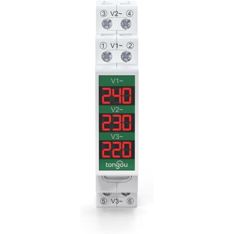 Mini voltmètre modulaire DIN à montage sur rail triphasé avec affichage numérique LED – AC 60–450 V détecteur de jauge de