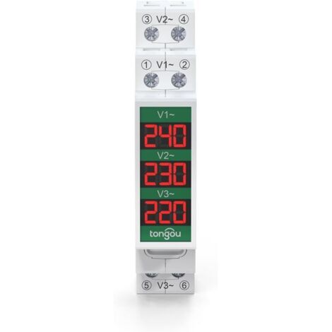 Mini voltmètre modulaire DIN à montage sur rail triphasé avec affichage numérique LED – AC 60–450 V détecteur de jauge de