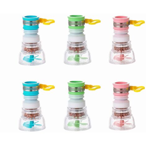 Mini-Wasserhahn-Wasserfilter, 6 Stück Küchenarmatur-Wasserfilter, aktive Mineralfiltration, geeignet für klappbare Küchen-, Badewannen- und Duscharmaturen (Rosa, Blau, Grün)