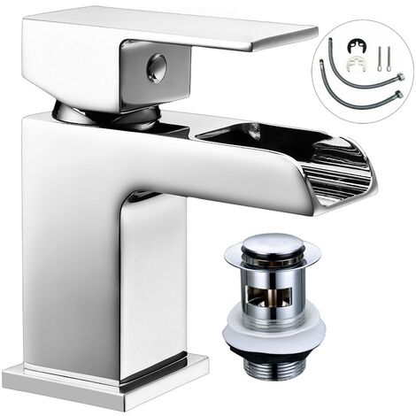 Mini Waterfall Cloakroom Basin Mixer Tap Chrome Sink Mono Bathroom + Waste + Fix