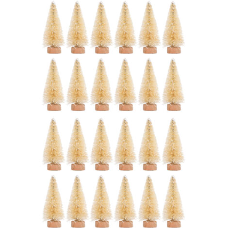 Mini-Weihnachtsbaum (künstlich), 24-teilig, mit Holzsockel, Tischdekoration, Winterbastelidee, 6 cm, beige