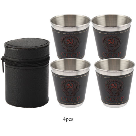 Mini-Weingläser aus Edelstahl (70 ml) mit Lederetui für Picknicks und Reisen