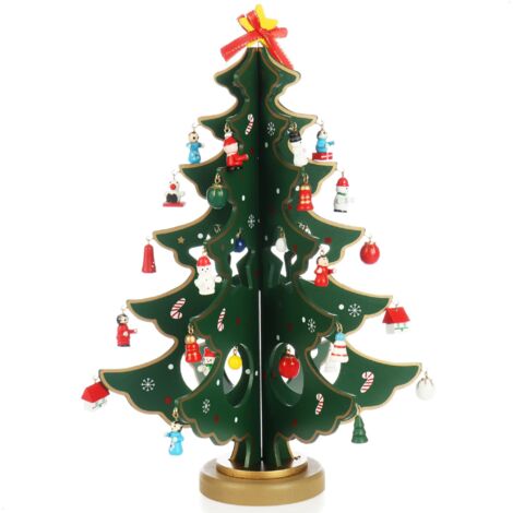 Mini Wooden Christmas Tree - Decorative Decorations - Stand with Hanging Ornaments