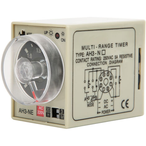 Mini-Zeitrelais AH3 NE, Dualmodus A/B, einstellbare Verzögerung, 220 V Wechselstrom