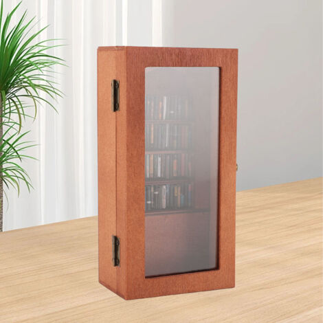 [Miniatur-Bücherregal] Dekorative Stressabbau-Box aus Holz mit Buchfiguren – Büro- oder Wohnzimmerdekoration – XXL-Modell mit 80 Miniaturbüchern – Massivholz, Maße 10 x 20 cm