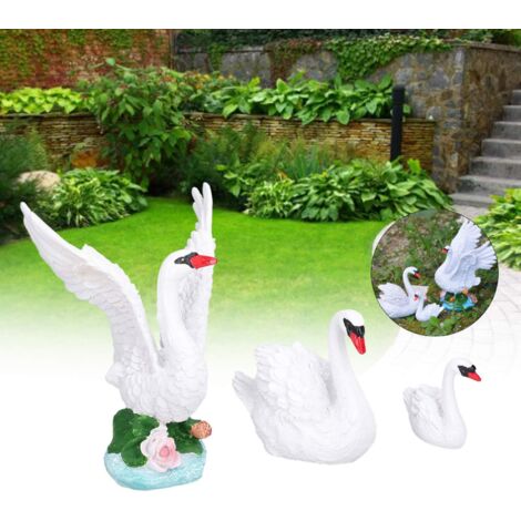 [Miniatur-Dekorationsartikel] Schwanenfiguren: 3 hochwertige Schwäne aus Kunstharz in verschiedenen Größen (6 x 3 x 5,5 cm, 10 x 4,5 x 9,5 cm, 12 x 12 x 15 cm) für Miniaturgärten oder den Innenbereich
