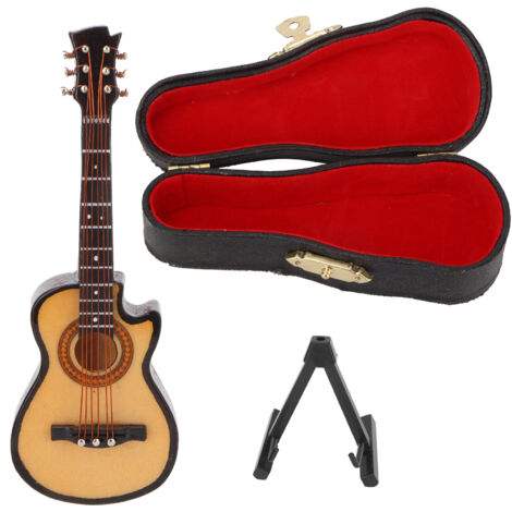 Miniatur-E-Gitarre (10 cm) aus Lindenholz und Metall – Dekoratives Musikinstrumentenmodell mit Ausschnitt