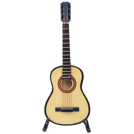 Miniatur-E-Gitarre aus Holz im Maßstab 1:6 mit Ständer, 1 Stück (Kamel)