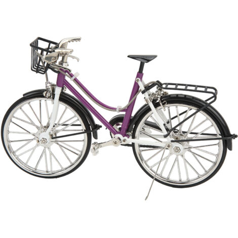 Miniatur-Fahrrad aus lila Metall im Vintage-Stil – ideal zum Sammeln, Dekorieren von Zuhause oder Büro, auch als Geschenk für Kinder geeignet.