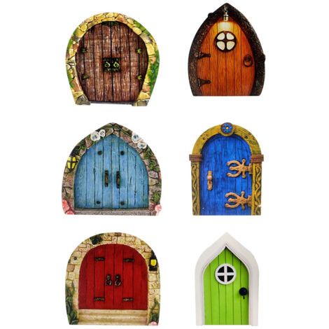 Miniatur-Feentüren aus Holz, mystische Gartendekoration – mehrfarbige Miniaturtüren und -fenster, 6 Stück