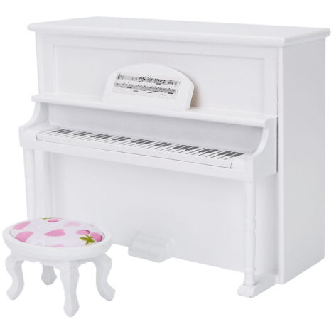 Miniatur-Klavier (weiß) für Puppenhäuser im Maßstab 1:12 mit Hocker, dekorative Möbel