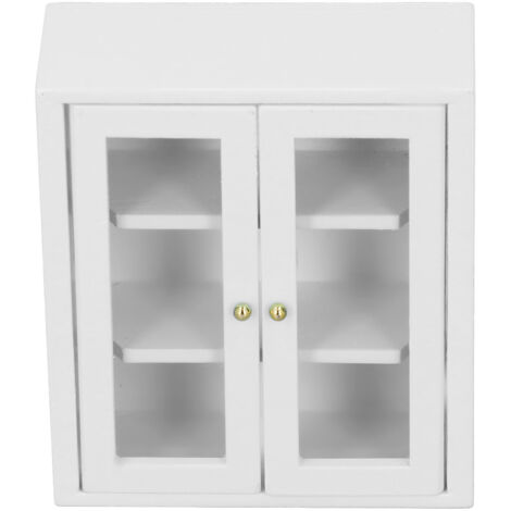 Miniatur-Küchenschrank aus weißem Holz im Maßstab 1:12 für Puppenhäuser, dekorative Möbel und kreatives Spielzeug.