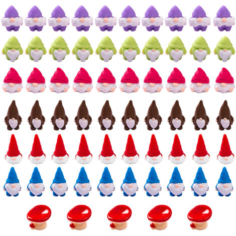 Miniatur-Landschaftsfiguren - 65-teiliges Set Elfen Zwerge DIY Bunte Gartendekorationen fürs Büro (10 Lila, 10 Grün, 10 Rosa, 10 Braun, 10 Rot, 10 Blau, 5 Pilze)