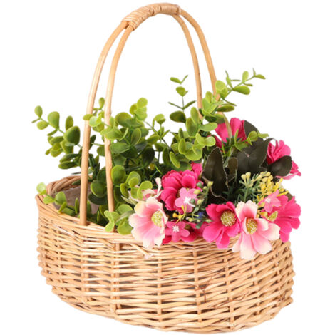 Miniatur-Prinzessinnenkorb aus Spitze, Weide, Rattan, geflochtenem Gras, grünem Blumentopf, Fotokorb für Kinder, Geschenkidee, handgefertigter Blumenkorb