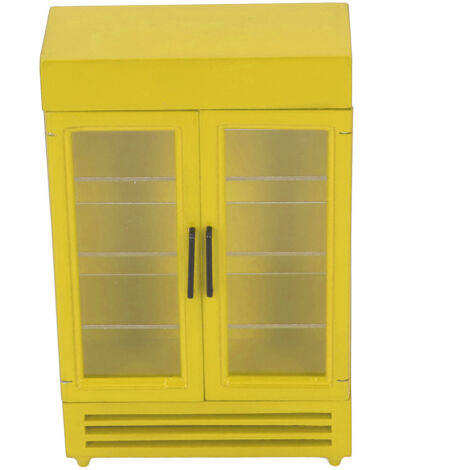 Miniatur-Puppenkühlschrank aus Holz im Maßstab 1:12, elegantes und tragbares Design, leuchtend gelbe Farbe für das Puppenhaus
