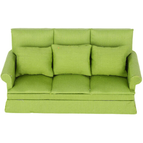 Miniatur-Sofa im Maßstab 1:12 für Puppenhäuser mit 3 Kissen, Wohnzimmermöbel aus Holz, Deko-Accessoires