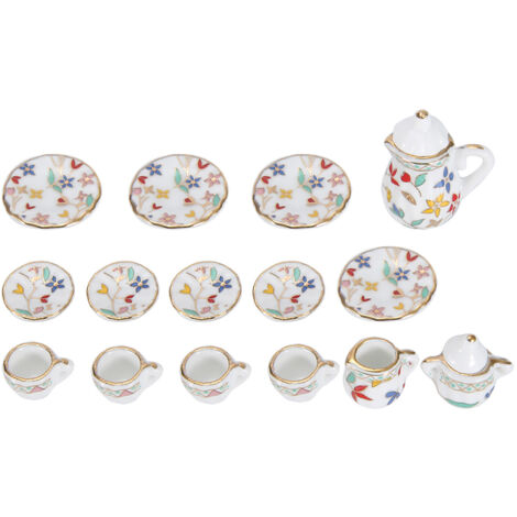 Miniatur-Teeservice, 15-teilig, für Puppenhäuser im Maßstab 1:12, dekoratives Porzellanblumen-Set (Nr. 3)