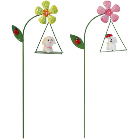 Miniatur-Tier-Hängedekoration (Gelber Welpe + Rosa Pilz), 2 Stück, Metall-Harz-Ornament-Töpfe für Blumenarrangements, Sukkulenten, Miniatur-Landschaftsdekoration, Heimdekoration, Schaukel
