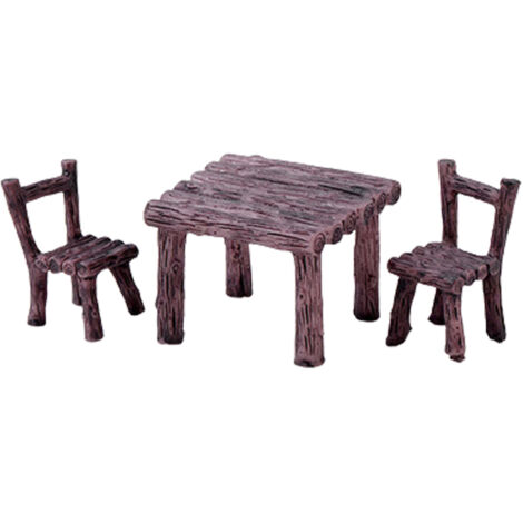 Miniatur-Tisch- und Stuhlset aus Kunstharz für Garten und DIY-Dekoration – 1 Tisch, 2 Stühle, Braun – 2,1 × 2,1 × 3,35 cm / Durchmesser 3,2 cm