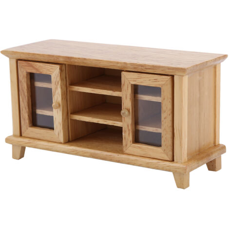 Miniatur-TV-Ständer aus Holz im Maßstab 1:12 für Puppenhaus, Aufbewahrungsmöbel, Kindergeschenk, Naturholzfarbe