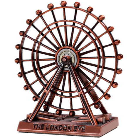 Miniatura de la noria London Eye – Figura decorativa retro de hierro – Modelo de adorno de noria – Chapa de hojalata, oro, cobre, rojo, plata, 6,5 x 4 x 9,5 cm, 100 g, 1 pieza