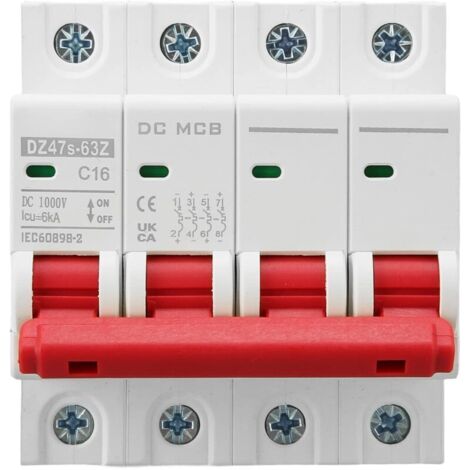 Miniature 4P Solar PV System Circuit Breakers 16A DIN Rail Mounting 6000A Segmented Capacity DC1000V DZ47s 63Z C16