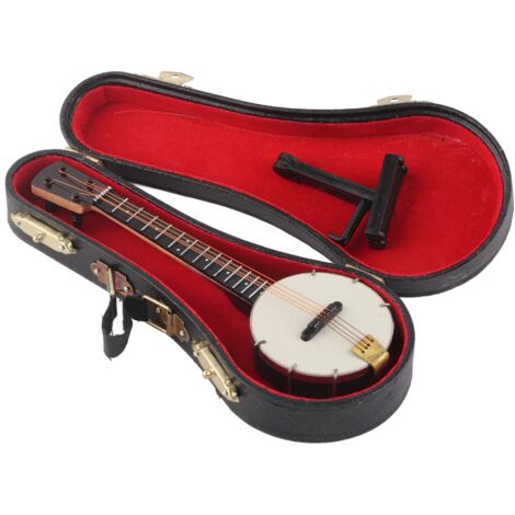 Miniature Banjo Décoratif pour Maison de Poupée avec Support et Boîte de Rangement - Idée Cadeau Jouet