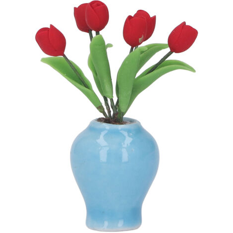 Miniature de Tulipe en Pot 1/12 pour Maison de Poupée, Décoration de Bureau en Argile, Plante Miniature Créative
