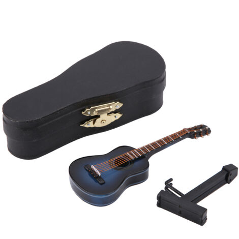 Miniature Guitare en Bois Bleue 10cm - Décoration Maison Modèle Musical Artisanal