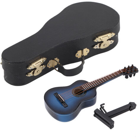 Miniature Guitare en Bois Bleue 14cm - Décoration Maison Modèle Musical Artisanal