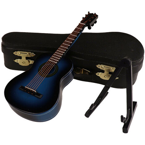 Miniature Guitare Modèle en Bois Instrument De Musique Affichage avec Support De Stand et Cas Dollhouse Accessoires Petit Artisanat Ornements Home Decor (Blue 10cm)
