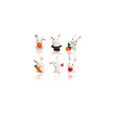 Miniature Lapin Ornement, 6 Pièces Mini Figurine Lapin, Decoration Gateau de Paques, Gateau Toppers Figurine, Idéal pour Décoration de Fête de Paques, Anniversaire, Jardin, table Ornements