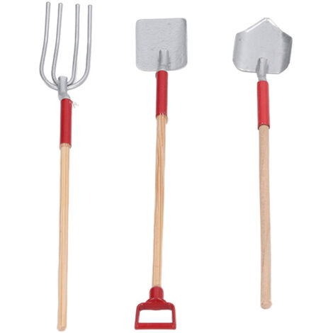 Miniature Outils de Jardin 1:12 pour Maison de Poupée, Accessoires de Paysage en Argent, 3 Pièces