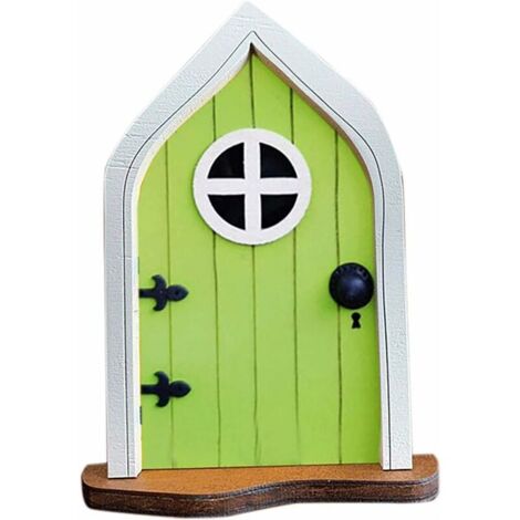 Miniature Petite Fée Maison Portes et Fenêtres Miniature Cabane Maison de Campagne Petite Fée Porte Jardin Art Déco Sculpture Petite Fée Accessoires de Jardin Décorations Extérieures (Vert)