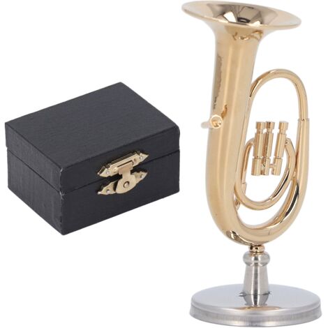 Miniature Tuba en Laiton Doré, Modèle Réduit d'Euphonium, Instrument de Musique Décoratif avec Support Cadeau