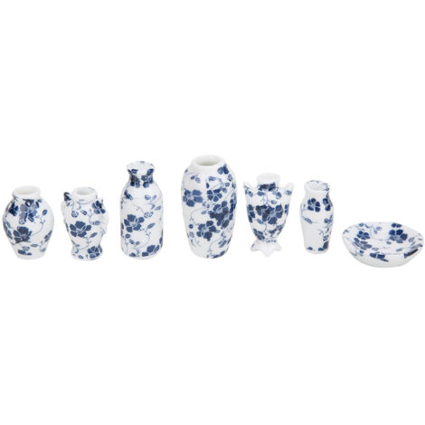 Miniaturvase aus blauer und weißer Keramik für Puppenhäuser im Maßstab 1:12 – Elegante Dekoration