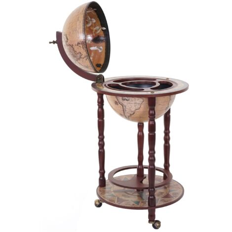 Minibar globe antique décoratif 89 x 45 x 45 cm avec roulettes pratique moderne en eucalytpus marron 040011139
