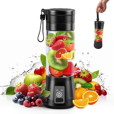 Minibatidora portátil de 380 ml, batidora con pantalla digital, batidora portátil recargable con 6 cuchillas para batidos y malteadas, ideal para viajes y gimnasio (negra).