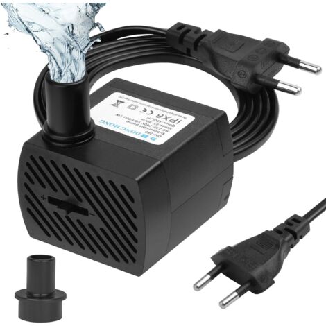 Minibomba sumergible (350 L/H, 5 W), bomba ultrasilenciosa para acuarios con 2 boquillas, bomba de fuente ajustable para estanques y peceras.