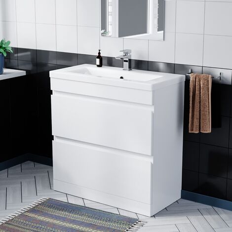 Minimalist 800 Freestanding Gloss White Basin Vanity Sink 2 Drawers  COT