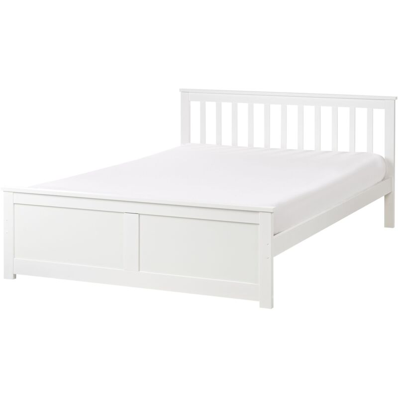 Beliani Bed Pine Wood Olendon 140 X 200 Cm (eu Double) White