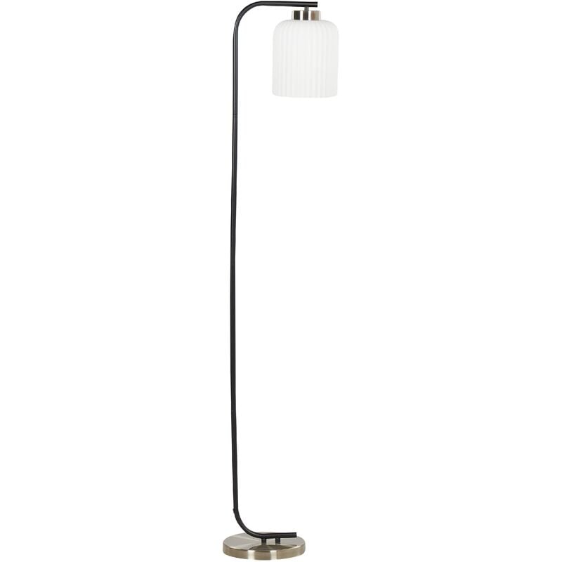 Minimalist Industrial Metal Floor Lamp with White Glass Shades Black and Brass Caudelo