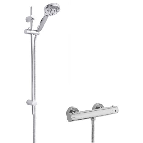 Minimalist Round Bar Valve & Water Saving Slide Rail Kit Shower Set - Chrome - Balterley